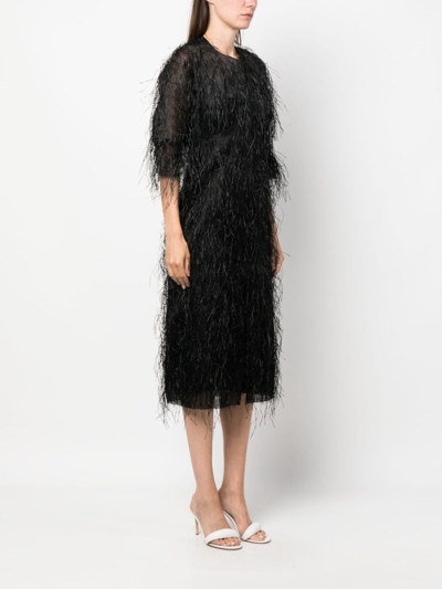 Shop Lanvin Fringed Midi Dress In Black