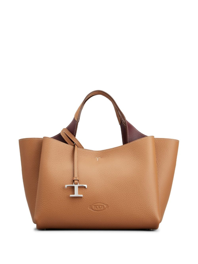 Shop Tod's Logo-pendant Leather Shoulder Bag In Brown