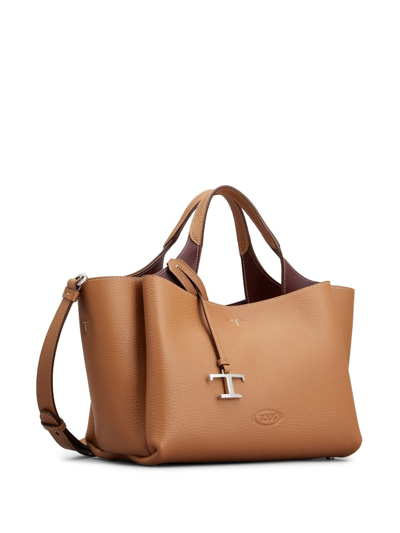 Shop Tod's Logo-pendant Leather Shoulder Bag In Brown