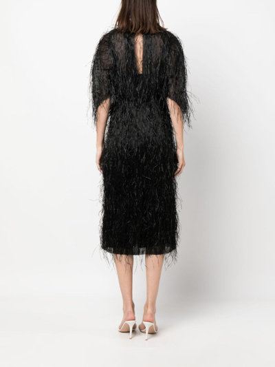 Shop Lanvin Fringed Midi Dress In Black