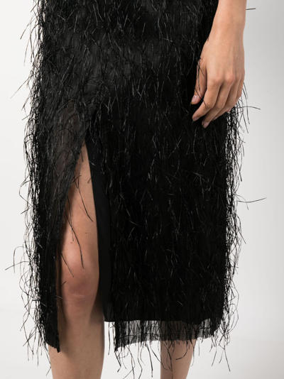 Shop Lanvin Fringed Midi Dress In Black