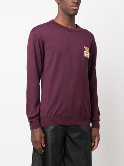 Shop Moschino Logo-patch Virgin-wool Sweatshirt In Purple