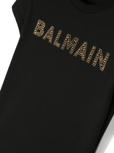 Balmain Crystal-embellished Logo-print T-shirt In Black