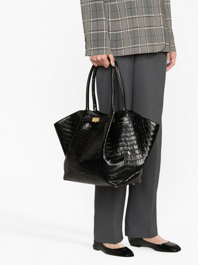 Demellier Black New York Mock Croc Tote Bag In Black