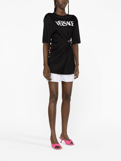 Versace Pin-tucked Jersey T-shirt With Silk Printed Back In Black