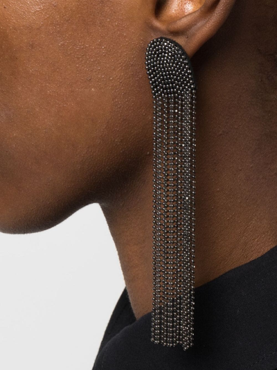 Shop Fabiana Filippi Bead-chain Fringed Earrings In Black