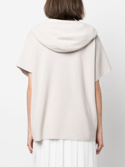 Shop Fabiana Filippi Knitted Short-sleeve Drawstring Hoodie In Neutrals