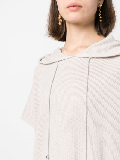 Shop Fabiana Filippi Knitted Short-sleeve Drawstring Hoodie In Neutrals
