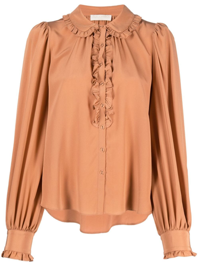 Shop Ulla Johnson Philipa Ruffled Silk Blouse In Orange