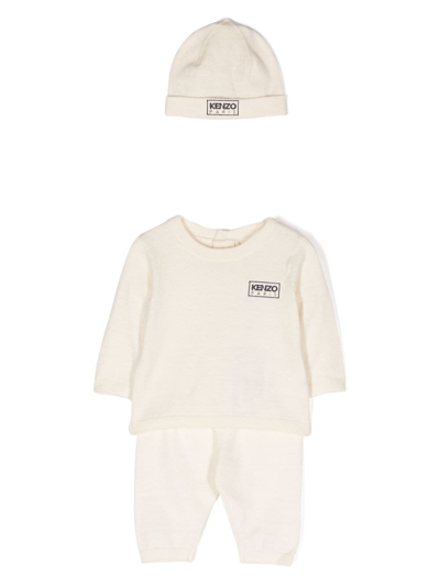 Shop Kenzo Logo-embroidered Knitted Set In Neutrals