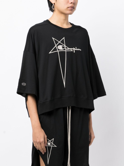 Rick Owens Logo-embroidered Cotton T-shirt In Black