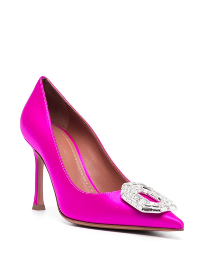 Amina Muaddi Fuchsia Satin Camelia Pumps In Pink