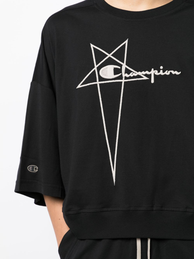 Rick Owens Logo-embroidered Cotton T-shirt In Black