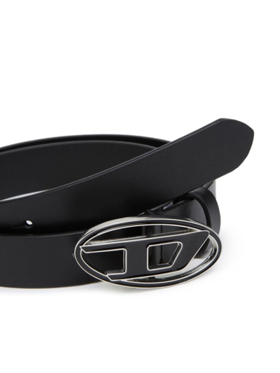 Diesel Leather Belt With Enamelled Buckle In Black