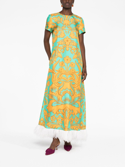 Shop La Doublej Swing Floral-print Trimmed Dress In Blue