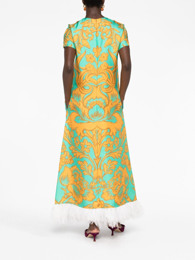 Shop La Doublej Swing Floral-print Trimmed Dress In Blue
