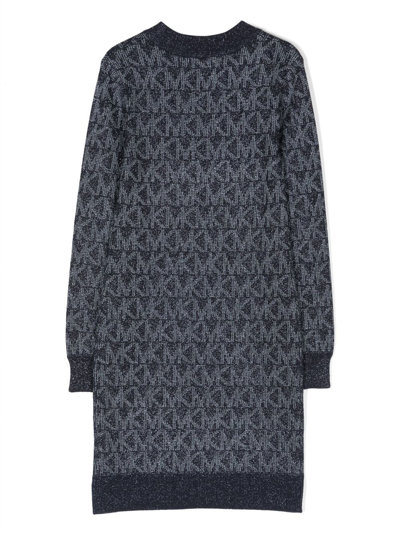 Shop Michael Kors Monogram-pattern Knit Dress In Blue