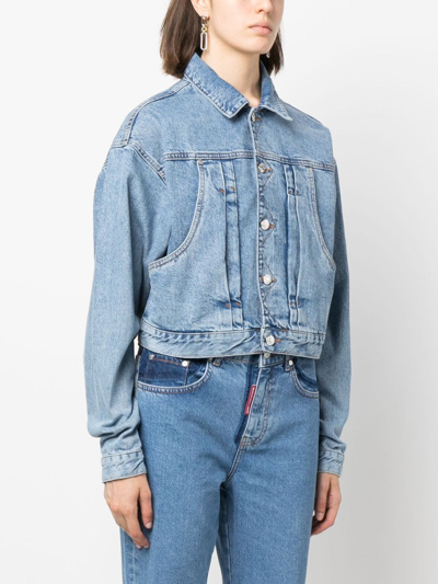 Shop Moschino Cropped Denim Jacket In Blue