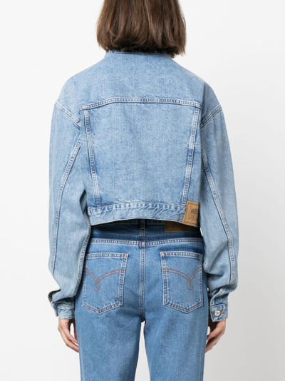 Shop Moschino Cropped Denim Jacket In Blue