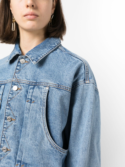 Shop Moschino Cropped Denim Jacket In Blue