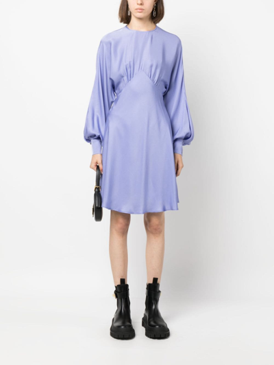 Shop Moschino Satin Poet-sleeve Midi Dress In Purple