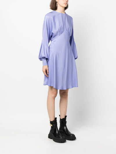 Shop Moschino Satin Poet-sleeve Midi Dress In Purple