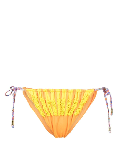 Shop It's Now Cool Bead-embellished Tied Bikini Bottoms In Orange