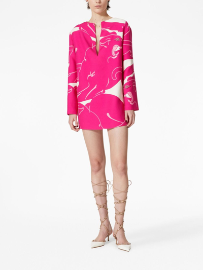 Shop Valentino Crepe Couture Panther Minidress In Pink