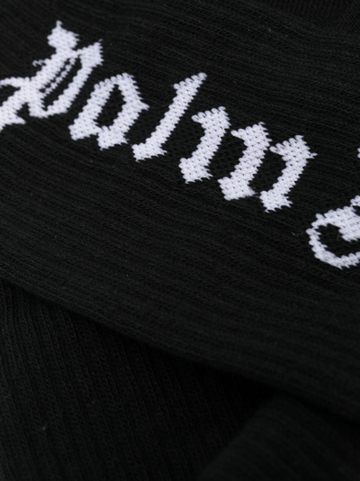 Palm Angels Black Gothic Logo Socks In Black