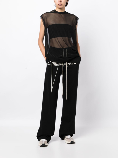 Rick Owens Logo-embroidered Track Trousers In Black