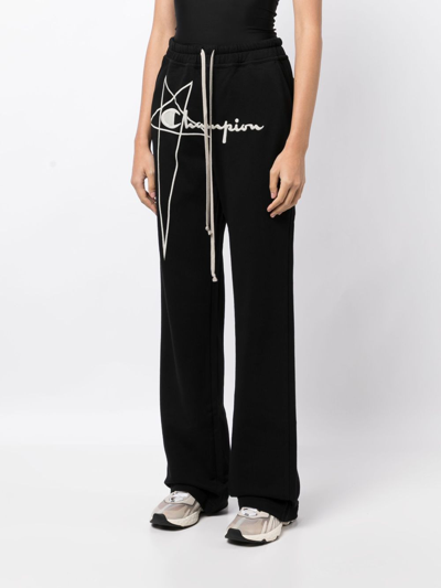 Rick Owens Logo-embroidered Track Trousers In Black