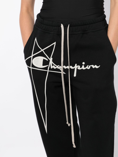Rick Owens Logo-embroidered Track Trousers In Black