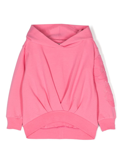 Shop Monnalisa Floral-embroidery Cotton Hoodie In Pink