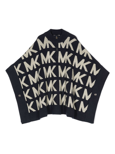 Shop Michael Kors Logo Intarsia-knit Half-zip Cape In Blue