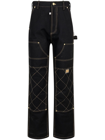 Shop Advisory Board Crystals Diamond-stitch Double-knee Trousers In Black
