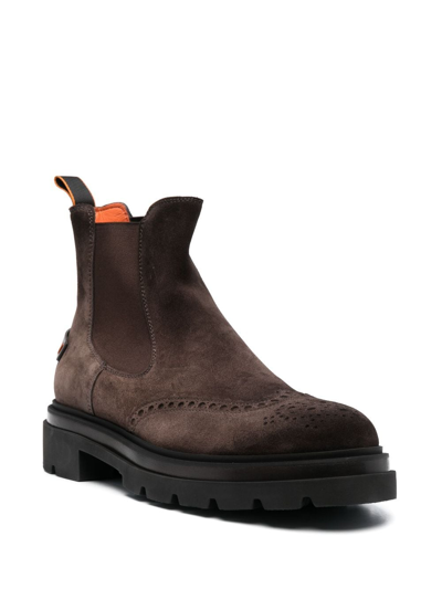 Santoni Chunky Sole Suede Finish Boots In Brown