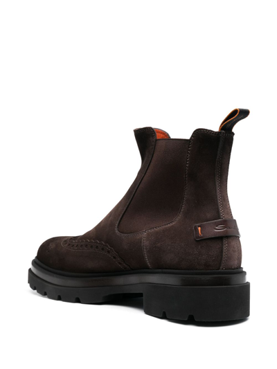 Santoni Chunky Sole Suede Finish Boots In Brown