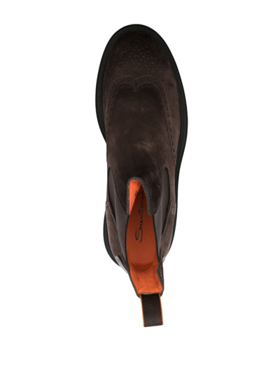Santoni Chunky Sole Suede Finish Boots In Brown