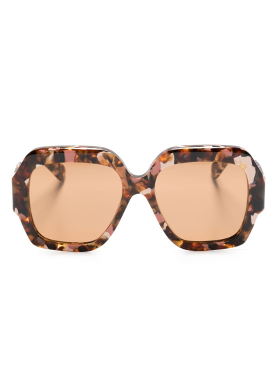 Shop Chloé Gayia Square-frame Sunglasses In Brown