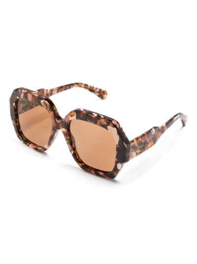 Shop Chloé Gayia Square-frame Sunglasses In Brown