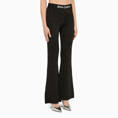 Shop Palm Angels Flared Trousers With Sequins In Black