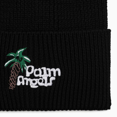 Shop Palm Angels Knitted Hat With Logo In Black