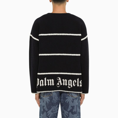 Shop Palm Angels Navy Crew-neck Sweater In Blue
