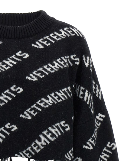 Shop Vetements Monogram Cropped Sweater In White/black