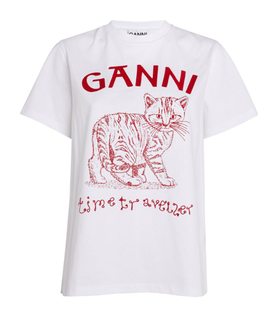 Shop Ganni Cat T-shirt In White
