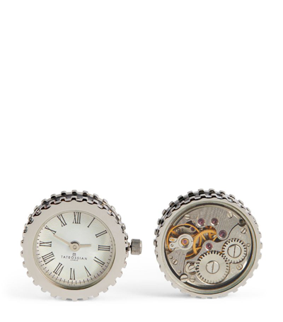 Shop Tateossian Palladium-plated And Synthetic Ruby Watch Cufflinks In Silver