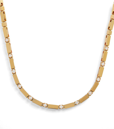 Shop Azlee Yellow Gold And Diamond Bar Tennis Necklace