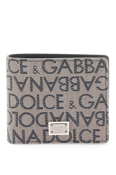 Shop Dolce & Gabbana Jacquard Logo Bi-fold Wallet In Marrone Nero (brown)
