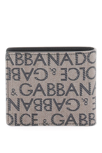 Shop Dolce & Gabbana Jacquard Logo Bi-fold Wallet In Marrone Nero (brown)