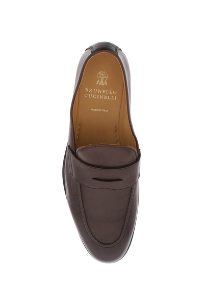 Shop Brunello Cucinelli Leather Penny Loafers In Espresso (brown)